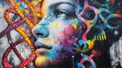 Poster - Vibrant abstract portrait, colorful swirls and shapes.