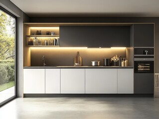 Sleek and sophisticated interior aesthetics in kitchen design.