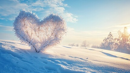 Aufkleber - Winter Wonderland Heart Shaped Bush in Snowy Landscape at Sunrise