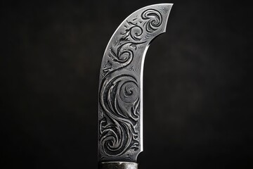 Poster - Elegant Ornate Knife Blade Detailed Closeup Dark Background