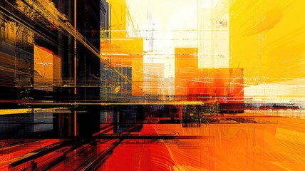 Poster - This stunning abstract artwork combines vibrant hues of yellow, red, and black, creating a dynamic and energetic composition perfect for modern decor or design projects.