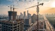 © Robiul - A cityscape with multiple high rise buildings under construction, with cranes