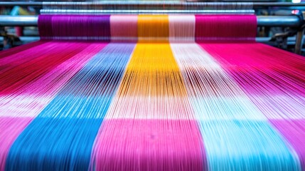 Poster - A textile mill with weaving machines running at full capacity.