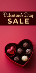 Wall Mural - valentine's day sale standee poster with heart shaped chocolate box for gifting.