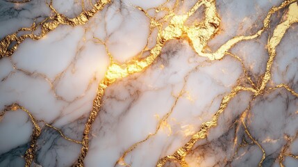 Poster - A stunning close-up of a luxurious marble surface featuring white veins and striking golden accents, creating an elegant and sophisticated aesthetic.