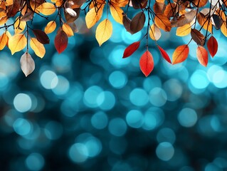 Wall Mural - A bunch of colorful leaves hanging from a tree branch