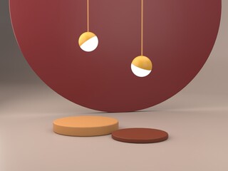 Aufkleber - Neutral background for product presentation with shadows and light. Empty podiums in ocher colors. Primitives forms. 