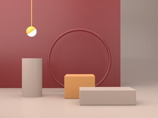 Aufkleber - Neutral background for product presentation with shadows and light. Empty podiums in ocher colors. Primitives forms. 