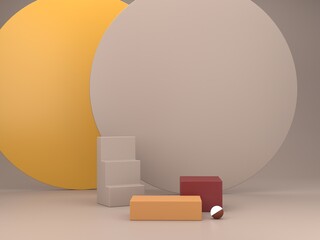 Aufkleber - Neutral background for product presentation with shadows and light. Empty podiums in ocher colors. Primitives forms. 