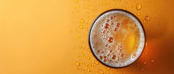 Beer glasses and wheat on a rustic background. Flat lay composition with copy space for brewing and drink design. Top down aerial view of beer glass or alcoholic drink with vibrant color. AIG55.