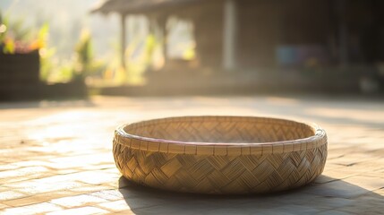 Wall Mural - Woven Bamboo Basket in Serene Outdoor Setting