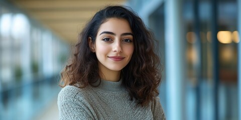 Wall Mural - Professional Young Woman Standing in a Modern Office