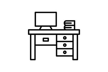 Poster - Desk with Computer icon. icon related to Office. suitable for web site, app, user interfaces, printable etc. line icon style. simple vector design editable