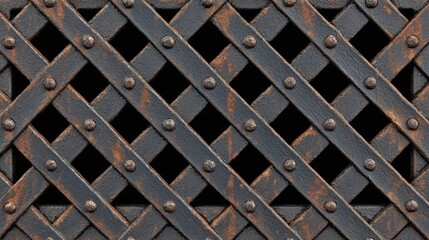 Aufkleber - Close up of a dark metal lattice with rivets.  Industrial, textured background.