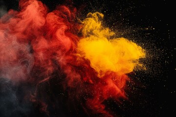 Poster - Colorful powder exploding, creating a vibrant smoke effect on a black background, perfect for artistic and abstract designs