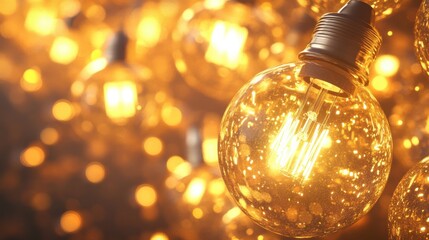 Poster - Close-up of glowing decorative light bulbs creating a warm ambiance in a festive setting