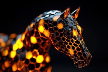 Poster - A striking, illuminated sculpture of a horse, designed with a hexagonal pattern, showcasing a blend of art and technology.
