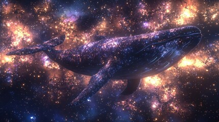 Wall Mural - Cosmic whale swimming in nebula.