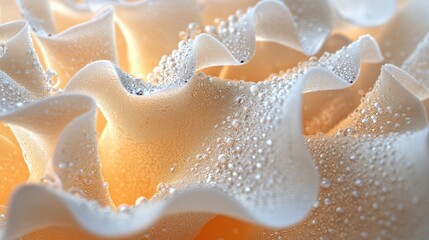 Wall Mural - Close-up of dew drops on soft, pale petals.