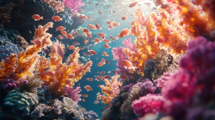 Wall Mural - Vibrant coral reef teeming with colorful fish and sunlight. (3)