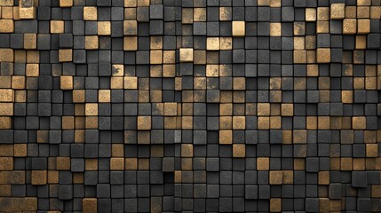 Poster - Abstract gold and black cube texture background.
