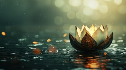 Wall Mural - Glowing lotus flower on water, serene scene.