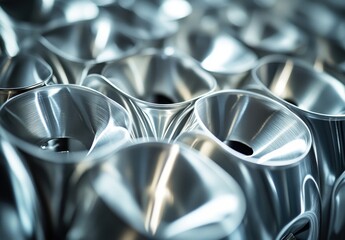 Poster - Close-Up View of Polished Metallic Surfaces with Intricate Geometric Patterns Reflecting Light, Showcasing Modern Design and Industrial Elegance