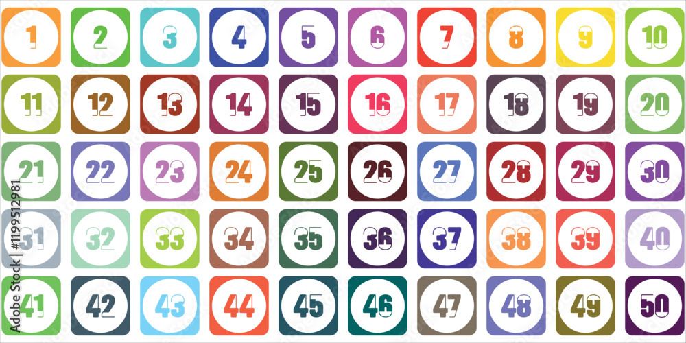 Number chart, 1 to 50 colorful square perforated circles for kids white ...