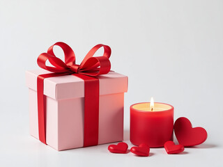 Aufkleber - Romantic Gift Box, Red Love Hearts, And A Candle Set Against A Clean White Background For Valentines Day Templates. 00002