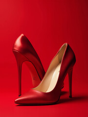 red background adorned with high heel shoes in elegant and stylish fashion for a sophisticated visua