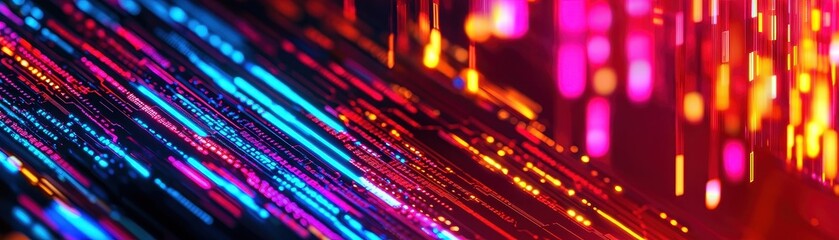 Fototapete - A vibrant abstract image featuring dynamic streaks of blue, pink, and red light, creating a sense of motion and energy.