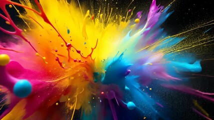 Poster - Explosion of vibrant multicolor paints creating dynamic artistic patterns