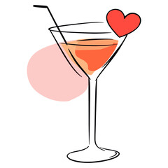 Abstract ccocktail line art minimalist drink heart vector