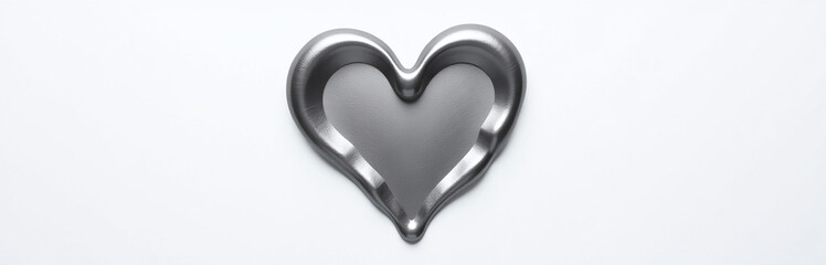 Poster - Image Of Gray Liquid Metal In The Shape Of A Heart On A White Background For Use As Copy Space. 00003