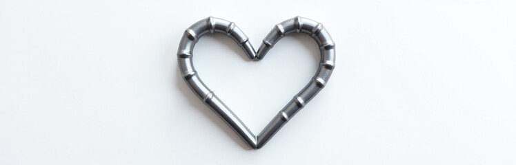 Poster - Image Of Gray Liquid Metal In The Shape Of A Heart On A White Background For Use As Copy Space. 00001