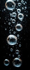 Poster - Floating Bubbles Rising Through Dark Water Background with Depth and Clarity, Perfect for Backgrounds and Textures in Aquatic Themes or Beverage Designs