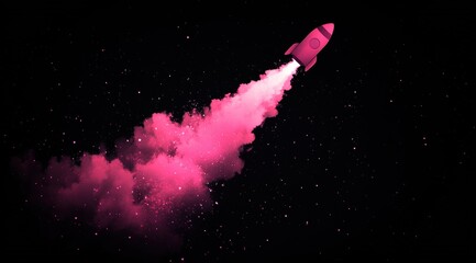 Wall Mural - A cute rocket with pink smoke coming out of it, on a solid background