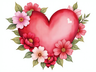 Poster - A Heart With Flowers And Love Theme Isolated On A White Background In A Watercolor Illustration Style Suitable For St Valentines Day. 00003