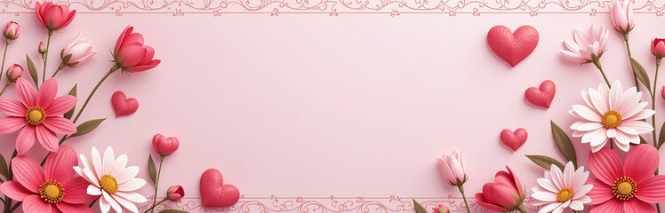 Poster - A Heartwarming Design For A Romantic Valentines Card Features A Soft Pink Background With Intricate Floral Patterns And Delicate Golden Accents. 00001