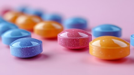 Wall Mural - Colorful Medicine Tablets on Pink Background