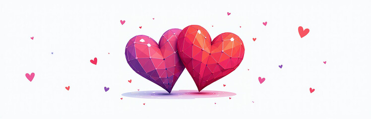 Aufkleber - A Generative Ai Creates A Colorful Valentine Illustration With Two Hearts On A White Background, Symbolizing Love And Affection. 00002