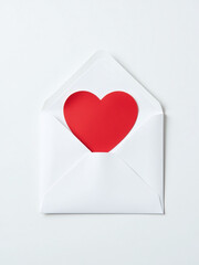 Poster - A Bright Red Heart Pattern Is Visible From Above On A Plain White Envelope Against A Clean White Background. 00003