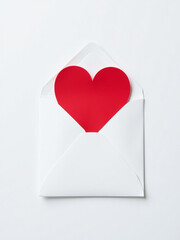 Poster - A Bright Red Heart Pattern Is Visible From Above On A Plain White Envelope Against A Clean White Background. 00002