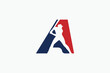 © cahiwak - letter A logo with baseball player silhouette. It is good for team logo, club, shirt, sticker, etc.
