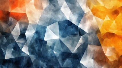 Poster - Abstract polygonal background with orange, blue, and white tones.