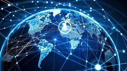 Poster - Global Network Connection: A mesmerizing digital illustration depicting a glowing Earth encircled by a complex network of interconnected lines and nodes.