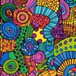 © Eyepain - multicolored cute doodle art simple color abstract shape full flower children hand drawn vibrant line and paint seamless pattern creativity
