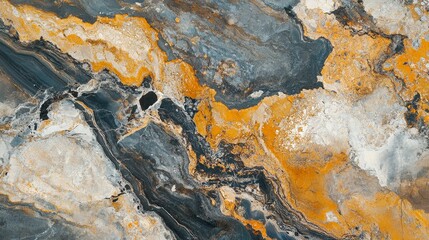 Poster - Abstract fluid art painting, gray, orange, and white colors. Swirls and texture.