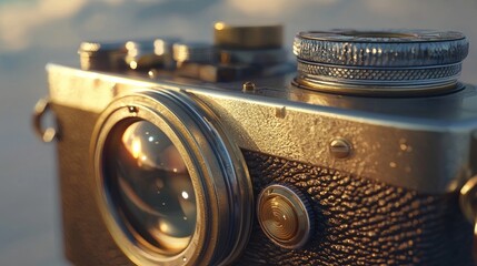 Poster - Close-up of vintage camera lens and body.