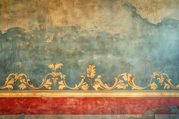 Poster - Ancient wall fresco. Vintage Ornament. Slide Background with space for text. Background image. Created with Generative AI technology.